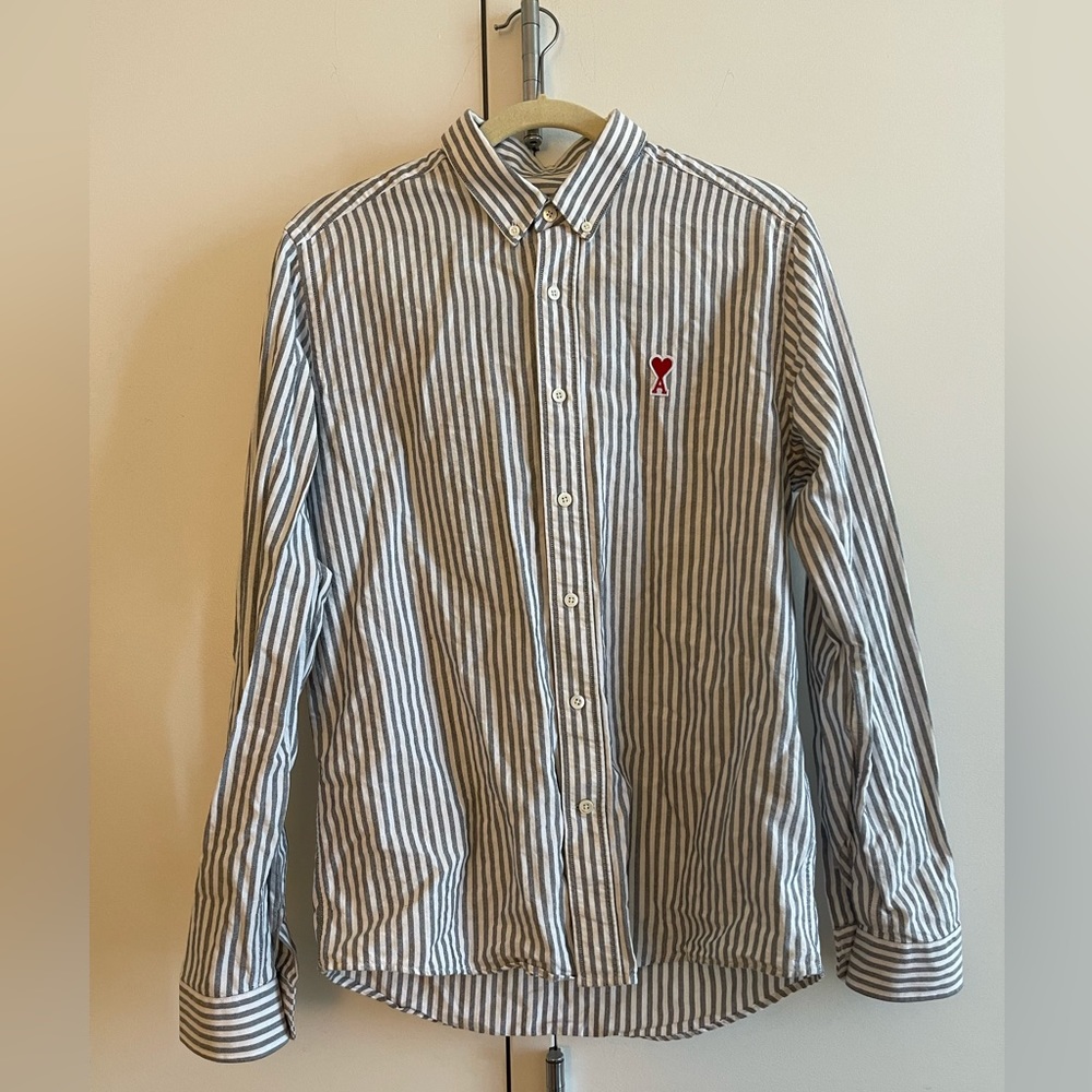 AMI Paris Grey Strip Shirt size 40 - Picture 1 of 7